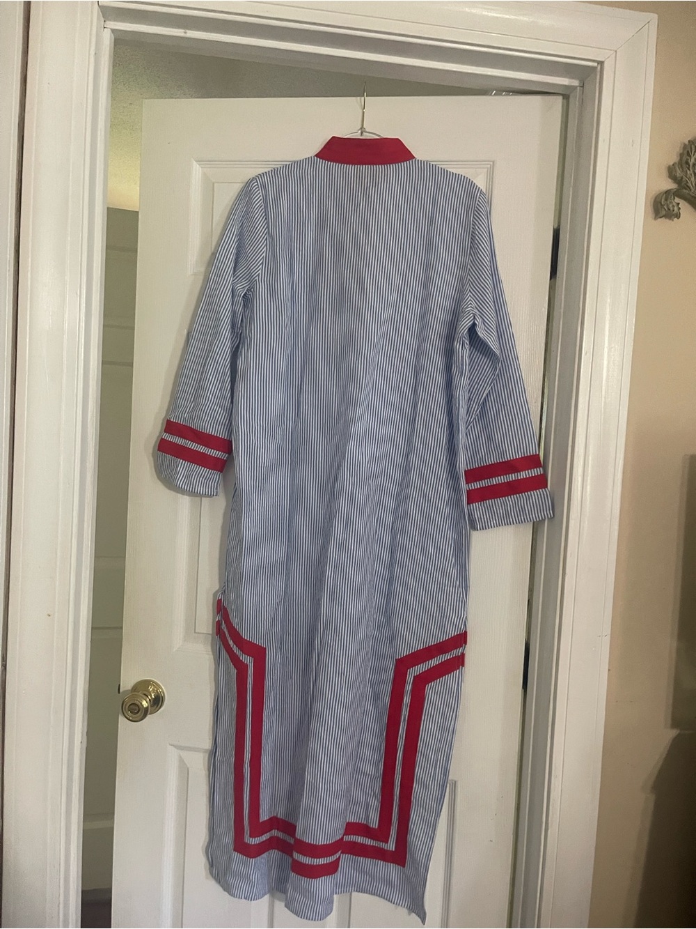 NWT Sail to Sable Striped Blue and White Maxi with Red Trim Seersucker - Picture 3 of 5
